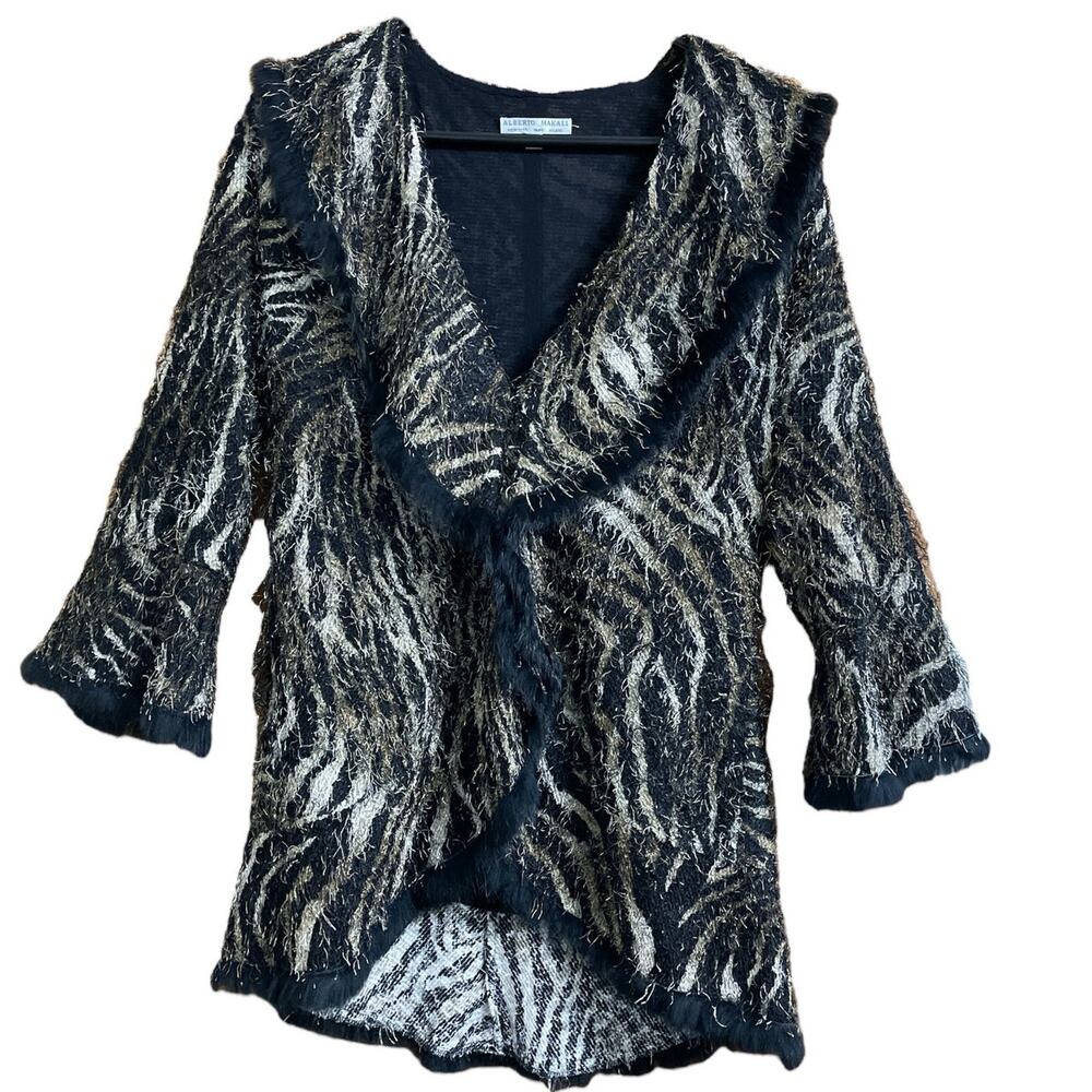 Alberto Makali Animal Print Shaggy Sweater Coat Medium